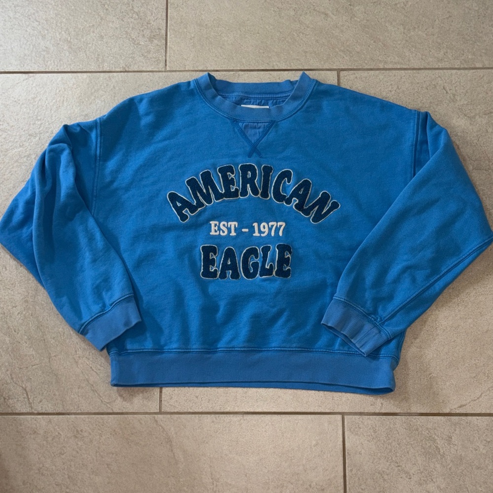 American Eagle Outfitters Vibrant Blue Cropped‎ Crewneck Sweater